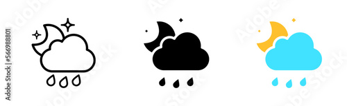 Fototapeta Naklejka Na Ścianę i Meble -  Cloud, rain and moon set icon. Night, sleep, dream, cloudy, overcast, sky, weather. Nature concept. Vector icon in line, black and colorful style on white background