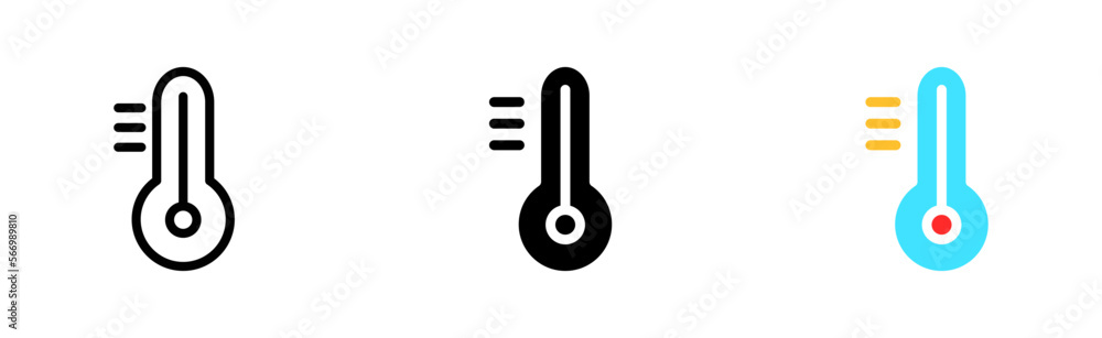 Thermometer line icon. Temperature, forecast, weather, thunderstorm, sun, warning, caution, increase, decrease, danger, recovery. Vector icon in line, black and colorful style on white background Thermometer line icon. Temperature, forecast, weather, thunderstorm, sun, warning, caution, increase, decrease, danger, recovery. Vector icon in line, black and colorful style on white background