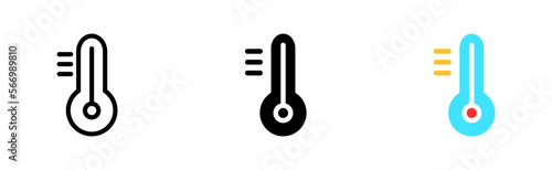 Thermometer line icon. Temperature, forecast, weather, thunderstorm, sun, warning, caution, increase, decrease, danger, recovery. Vector icon in line, black and colorful style on white background