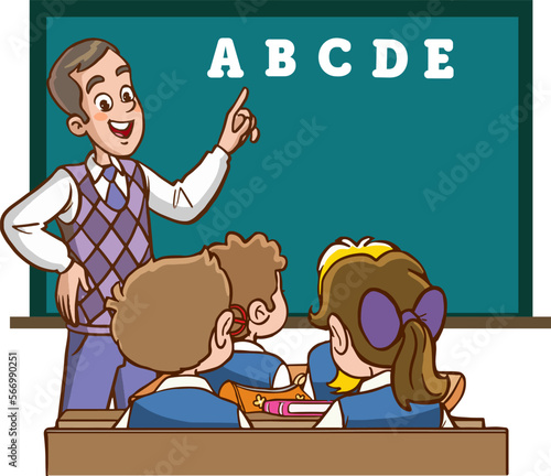 teacher and students are studying in the classroom cartoon vector