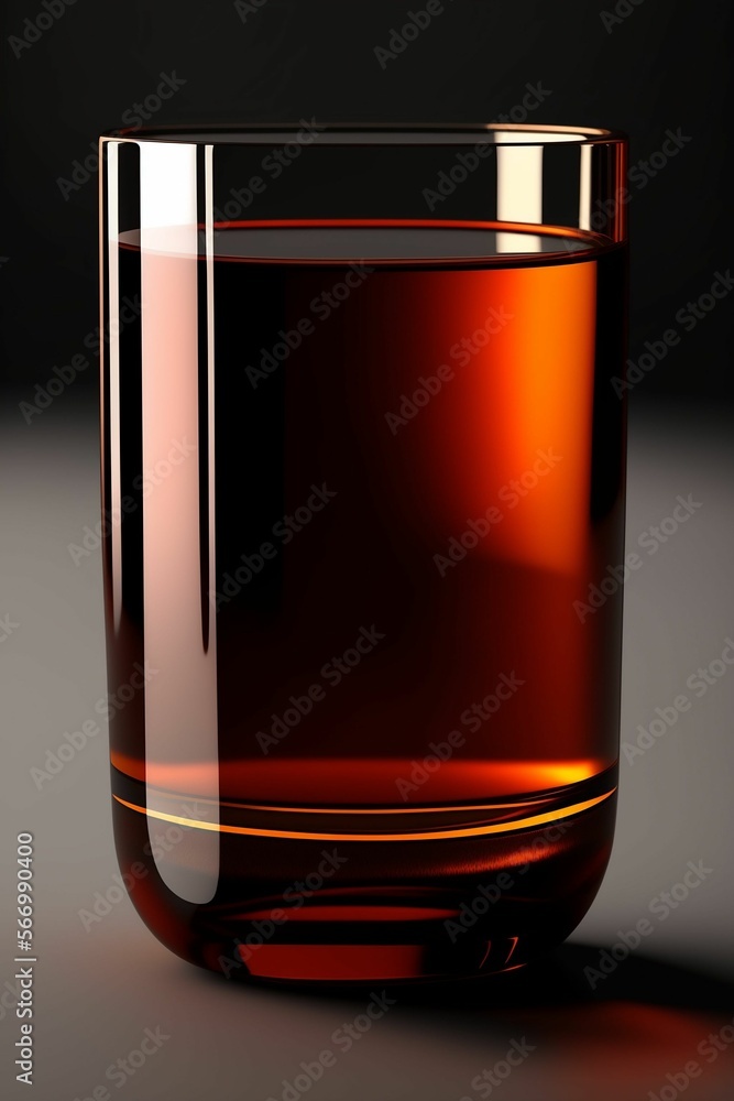 Close up of glass of whiskey on a modern gray table, in a special mood. AI generated art. Close up of glass of whiskey on a modern gray table, in a special mood. AI generated art.