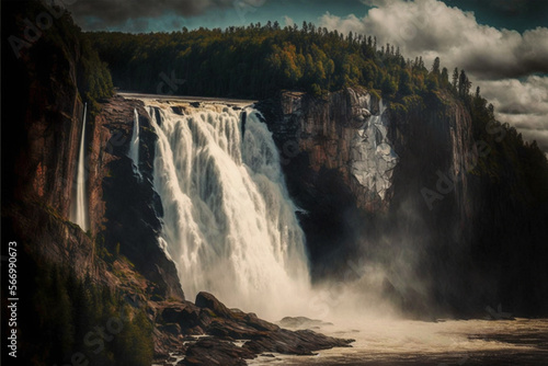 Stunning mountain waterfalls at evening