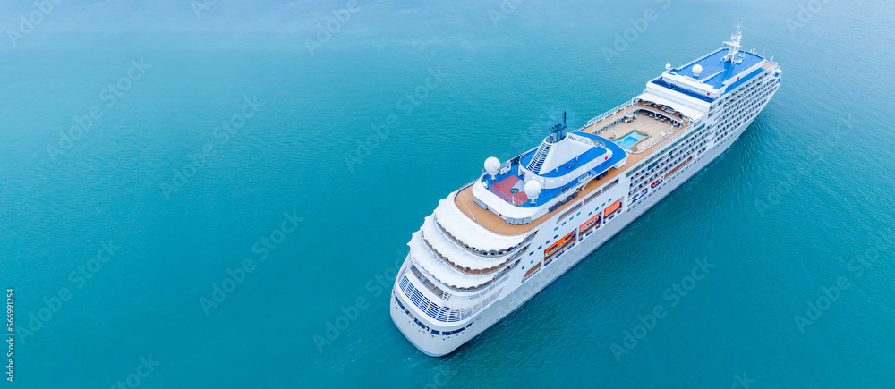 VALENTINE’S DAY CRUISES. Cruise Ship, Cruise Liners beautiful white cruise ship above luxury cruise in the ocean sea at early in the morning time concept exclusive tourism travel on holiday summer - obrazy, fototapety, plakaty 