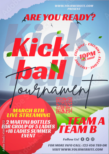 kick ball tournament sport poster in vector template photo
