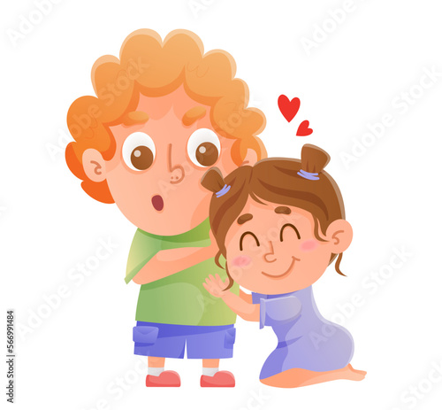 Unrequited, One Sided Love, Cute couple flirting. Sticky girl. Concept Vector Illustration