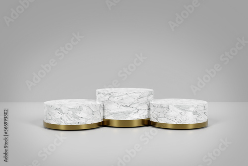 3D render of a geometric product display podium, a minimal platform for cosmetic products, fashion, technology