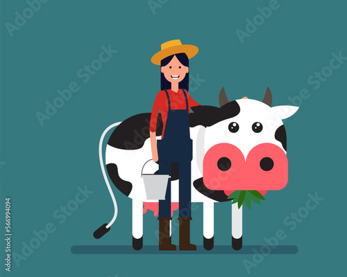 Farmer and cow. Vector illustration agriculture concept