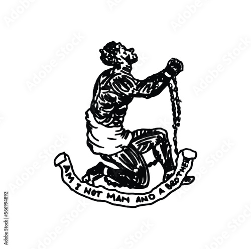 Abolition Of Slavery Amendment. Am I not A Man and A Brother. Chained slaves hope for freedom illustration.