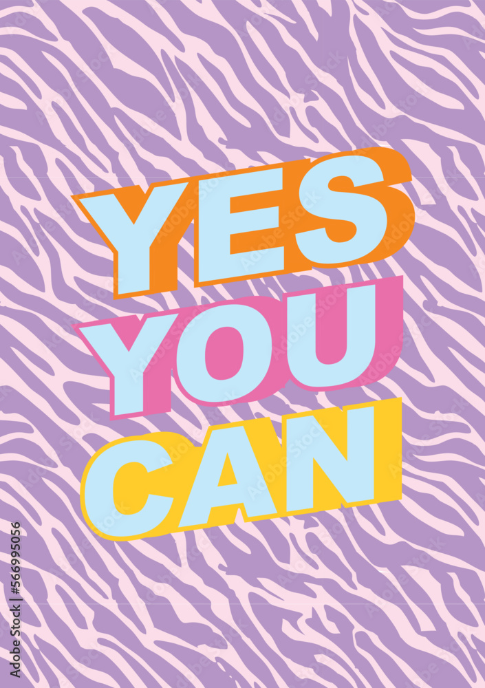 Fototapeta premium Inspirational phrase in bold 90s retro style text. Groovy checkered warped background. Y2k poster or wall art design.