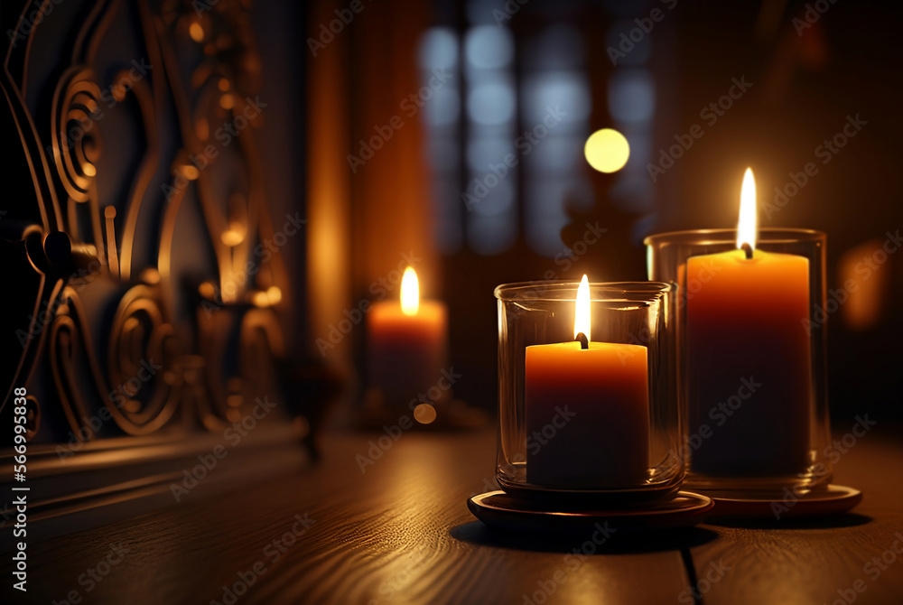 burning candles in dark interior