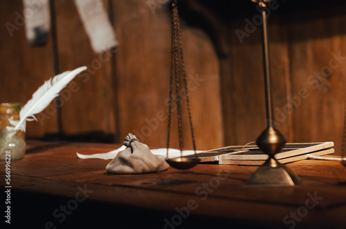 Small coin purse on the old table