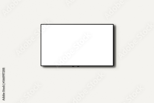 Flat tv screen with white blank space for mockup hanging on wall