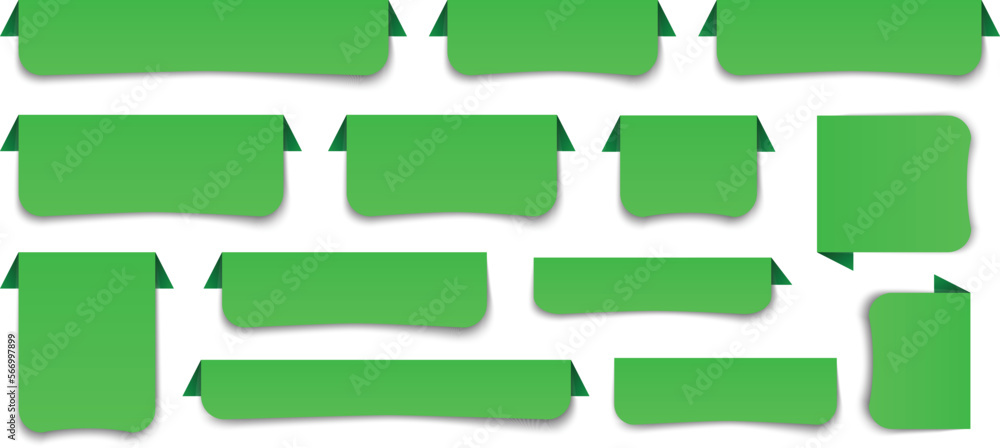 set of green colored banner, ribbon, labels and other vector design elements	