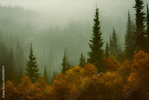 Foggy Forest, Trees covered in thick Fog