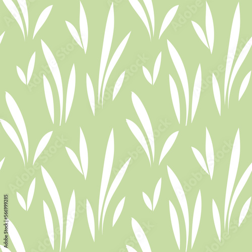 Fototapeta Naklejka Na Ścianę i Meble -  Floral leaf seamless pattern. Spring grass leaves vector background, flower herb textile print, bamboo grass brunches