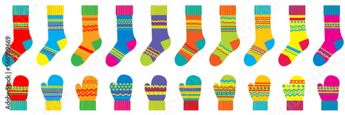 Cute collection of colored socks and mittens