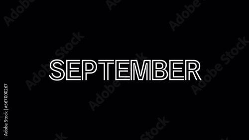 September animation text. Name of month with transparent background. Alpha channel. September lettering.