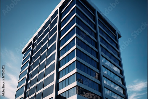 modern office building on blue sky, ai generated © dasom