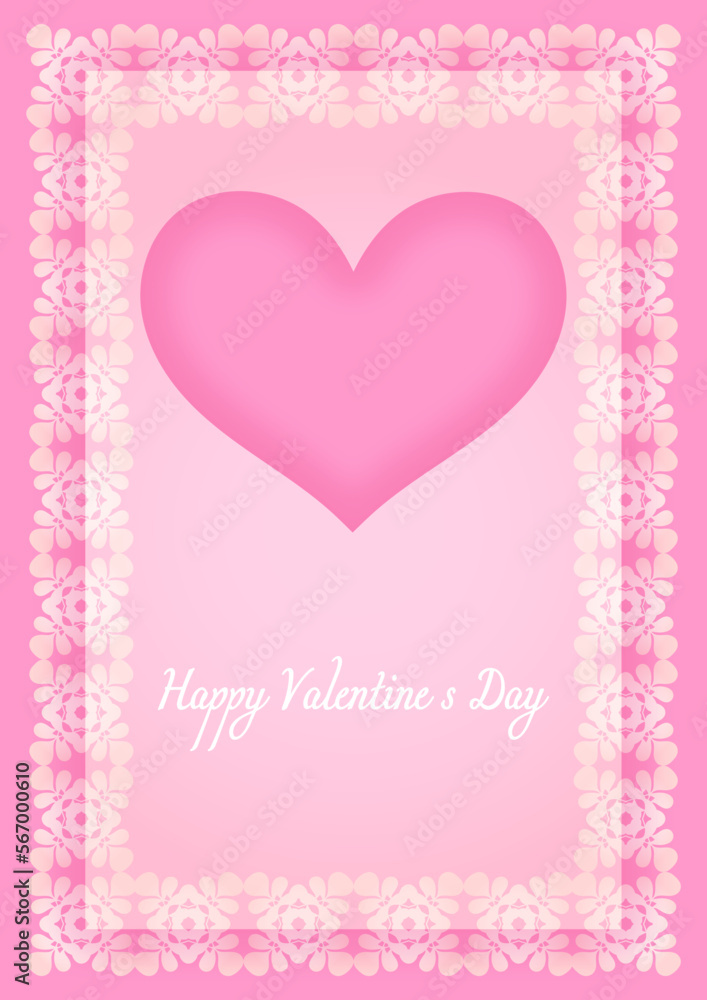 a heart in a beautifully carved frame. elegant pink Valentine's day card with a place to sign the name. vertical decorative poster. a4. print, template.
