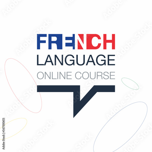 French Online language course iconic logo. Fluent speaking foreign language. Concept of Online education logo. Vector illustration