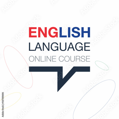 English Online language course iconic logo. Fluent speaking foreign language. Concept of Online education logo. Vector illustration