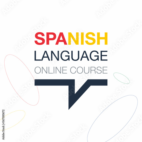 Spanish Online language course iconic logo. Fluent speaking Espanola language. Concept of Online education logo. Vector illustration