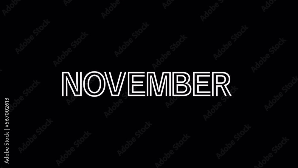 November animation text. Name of month with transparent background. Alpha channel. November lettering. November animation text. Name of month with transparent background. Alpha channel. November lettering.