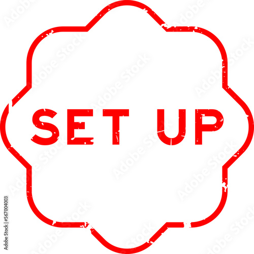 Grunge red set up word rubber seal stamp on white background