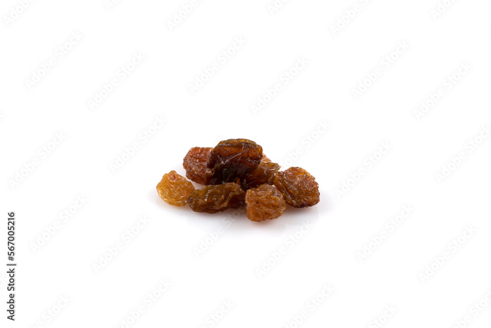 Sweet raisins on white