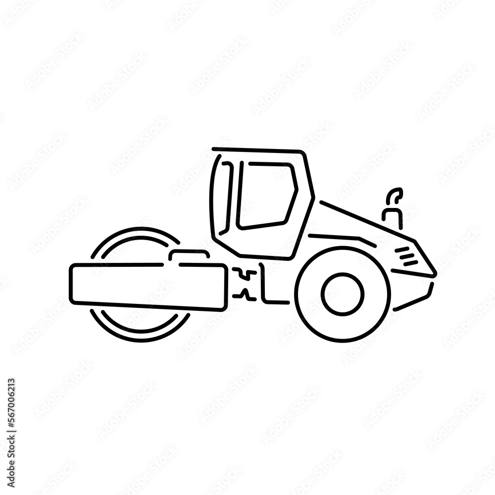 Road roller Icon in thin lines Road roller Icon in thin lines