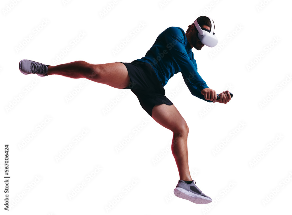 Male virtual reality gamer isolated on a transparent background