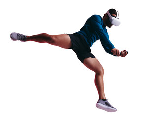 Male virtual reality gamer isolated on a transparent background