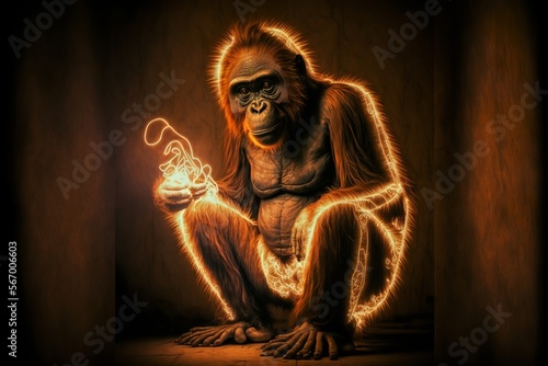 Light painted animals, beautiful creatures of nature orangutan photo