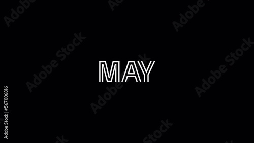 May animation text. Name of month with transparent background. Alpha channel. May lettering.