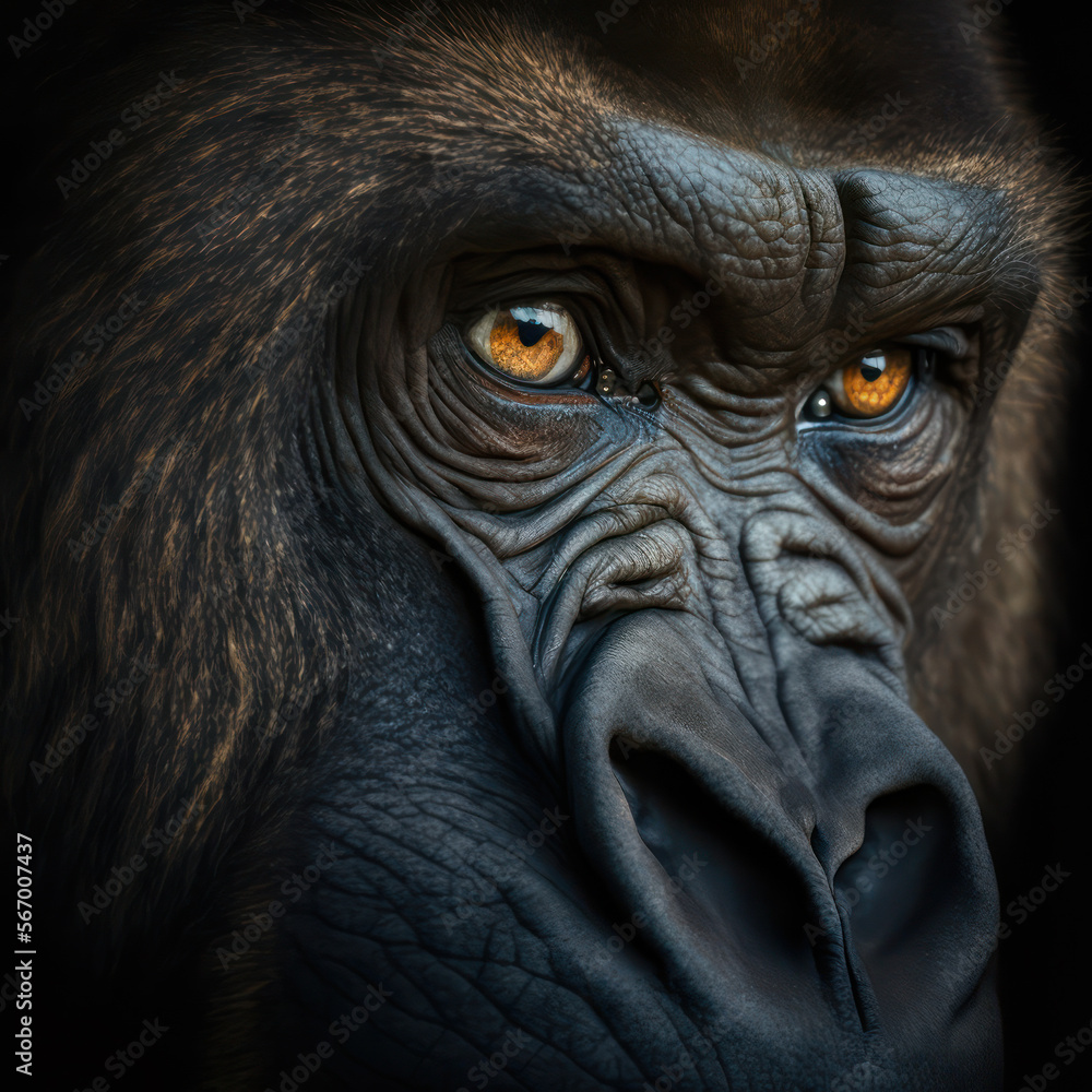 closeup of gorilla face. generative ai closeup of gorilla face. generative ai