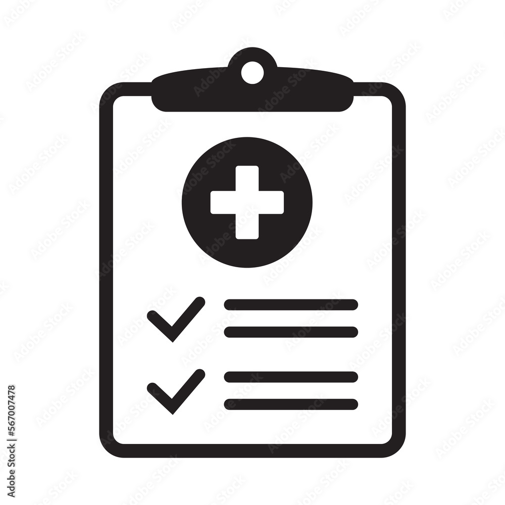 Medical history icon, medical report symbol. Health care clipboard icon. Medical card icon. Medical history icon, medical report symbol. Health care clipboard icon. Medical card icon.