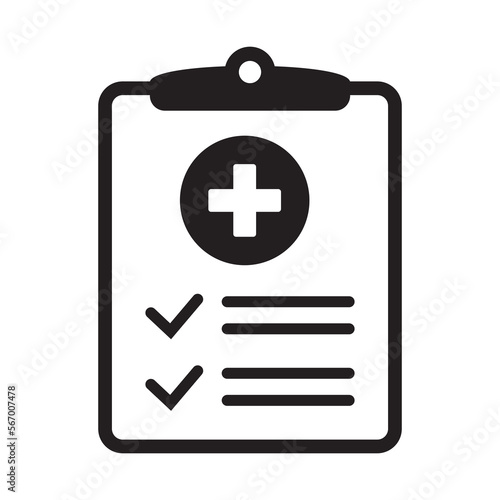 Medical history icon, medical report symbol. Health care clipboard icon. Medical card icon.