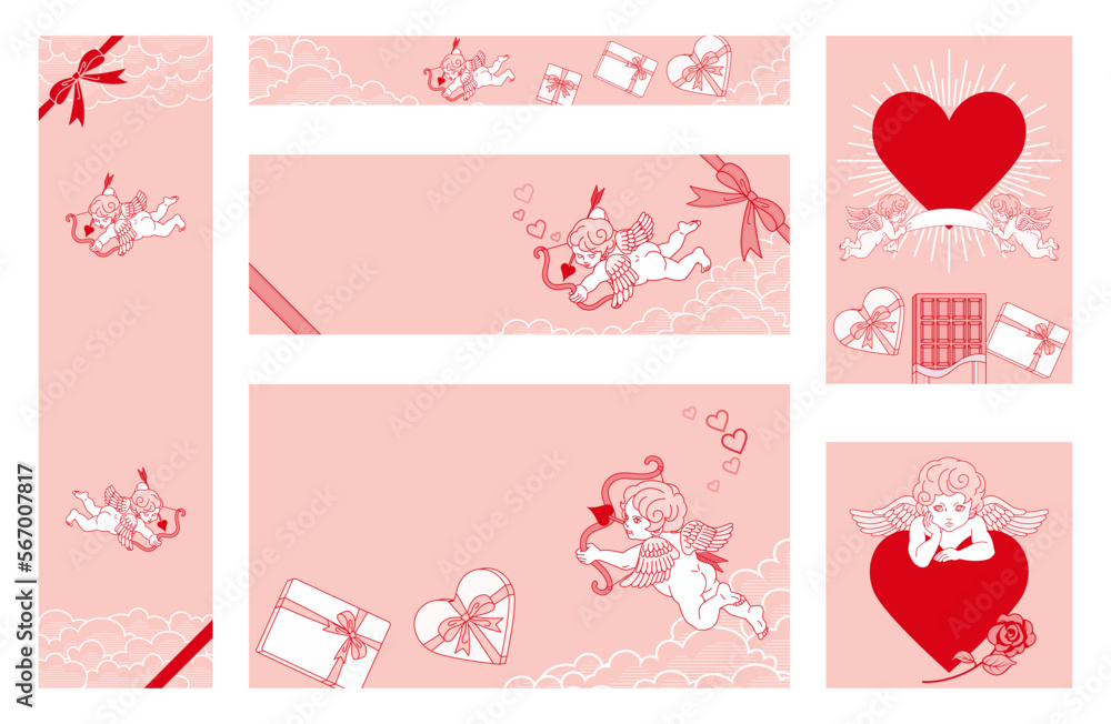 Valentine's Day design layout set - Red base color, Include copy space Valentine's Day design layout set - Red base color, Include copy space