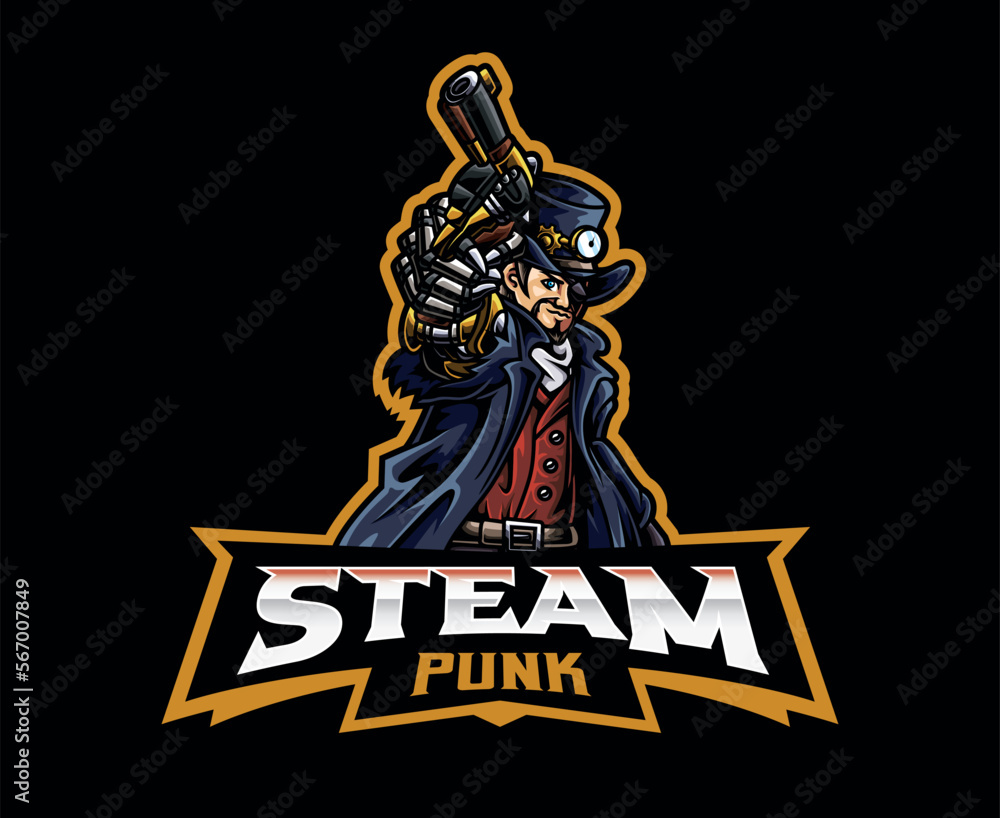 Steampunk Gunslinger Man Logo Mascot Design Steampunk Gunslinger Man Logo Mascot Design
