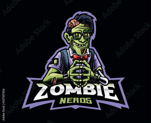 Brainy Zombie Logo Mascot with Glasses