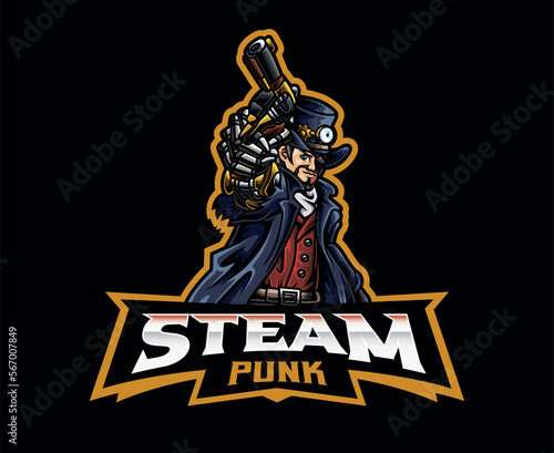 Steampunk Gunslinger Man Logo Mascot Design