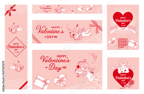 Valentine's Day design layout set - Red base color, Include greeting words