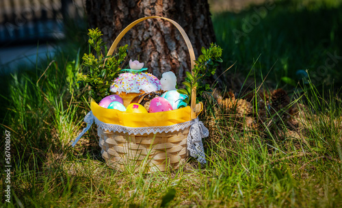 picnic easter basket on the grass	