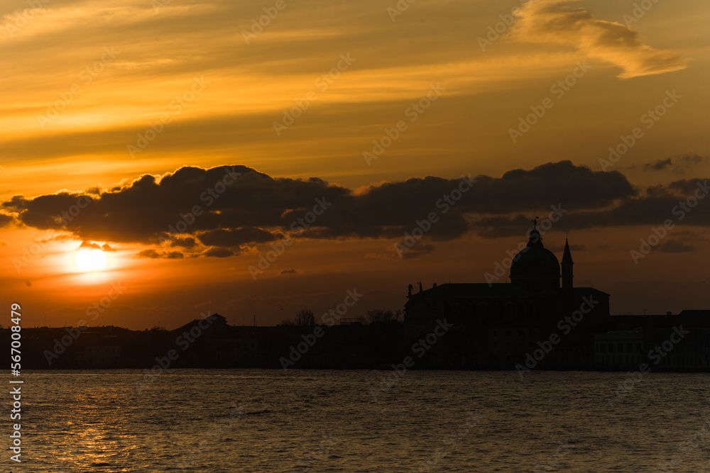 Sunrise and cloudy sky over Venice, Italy