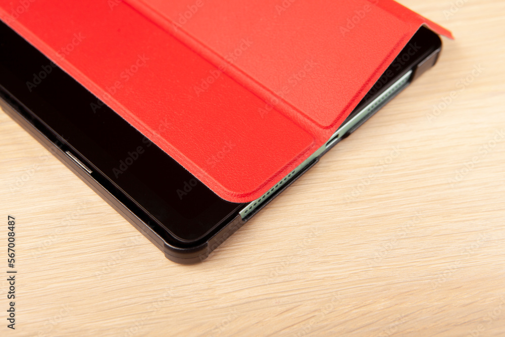 image of tablet case wooden desk background image of tablet case wooden desk background