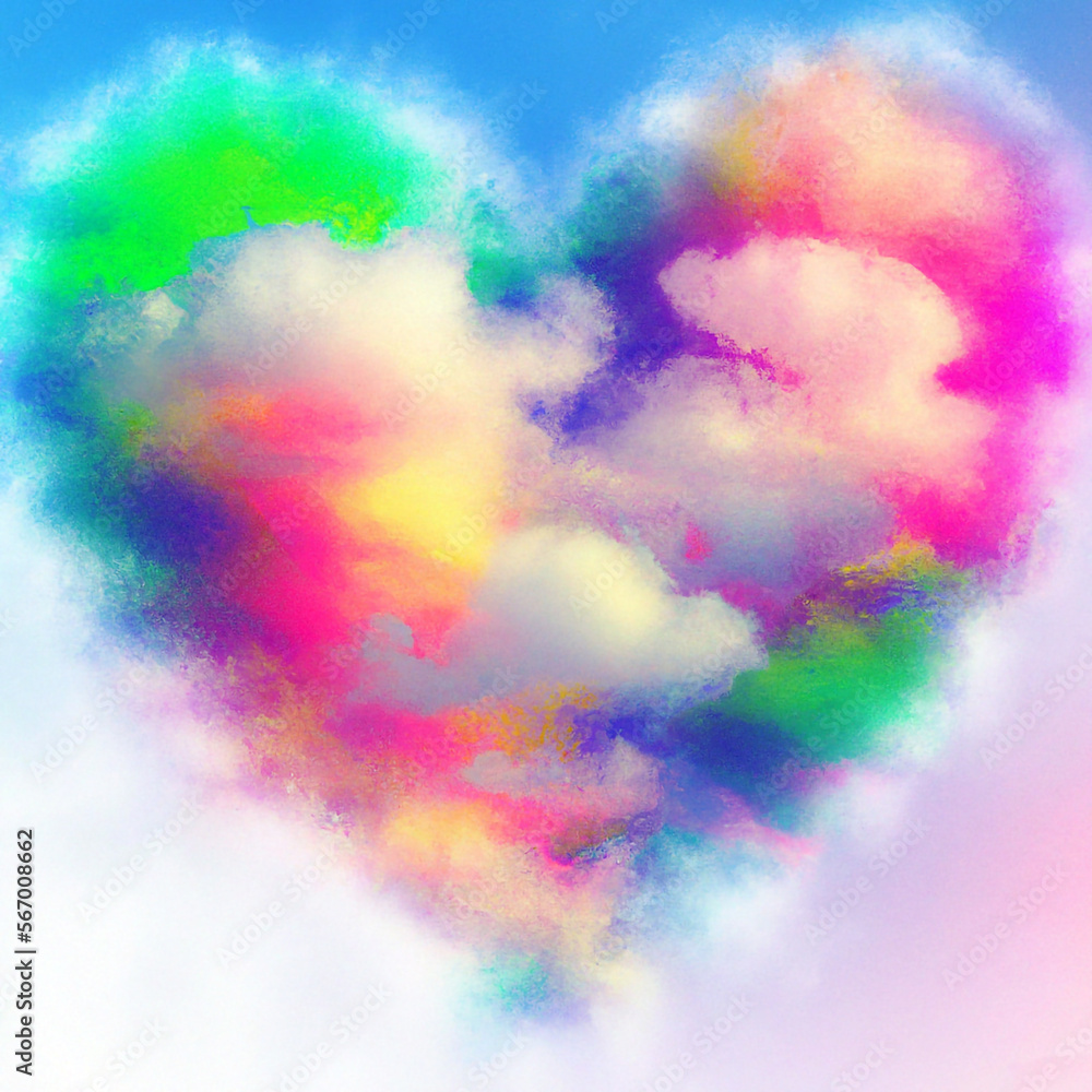 Colorful Valentine Day heart in the clouds as abstract background – Generative AI illustration