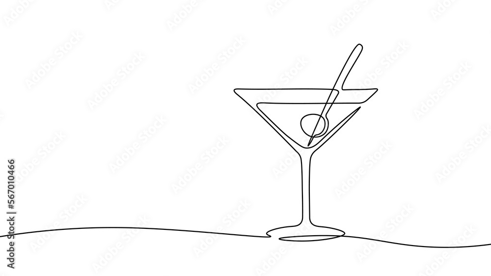 One line continuous cocktail wine glass symbol concept. Silhouette of alcoholic drink vermouth olive. Digital white single line sketch drawing vector illustration One line continuous cocktail wine glass symbol concept. Silhouette of alcoholic drink vermouth olive. Digital white single line sketch drawing vector illustration