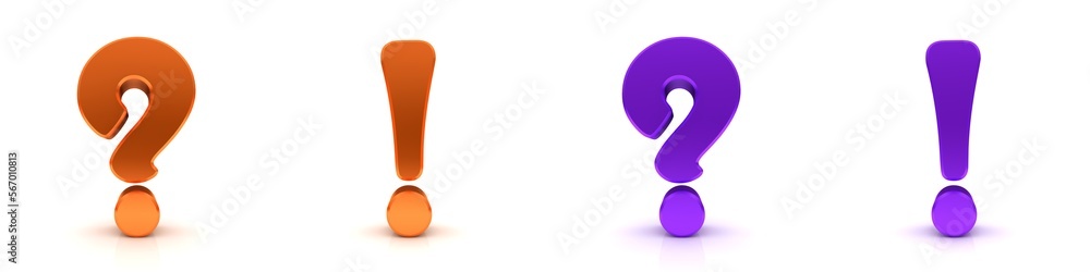Naklejka premium Question Answer Question mark exclamation mark orange purple colored 3d rendering graphic illustration