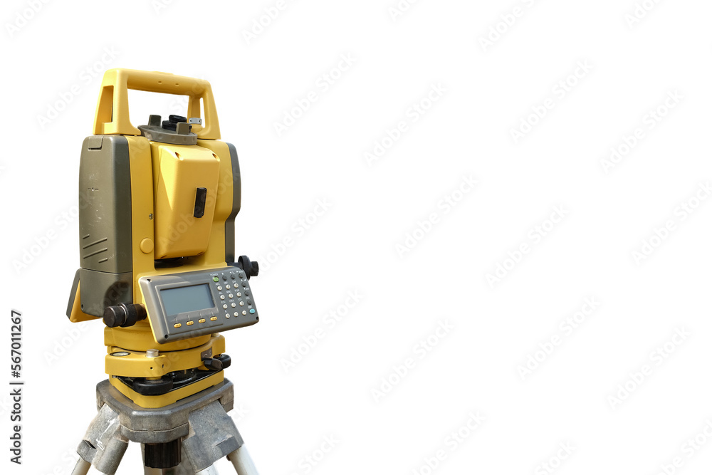Survey instrument, Theodolite on white background Survey instrument, Theodolite on white background