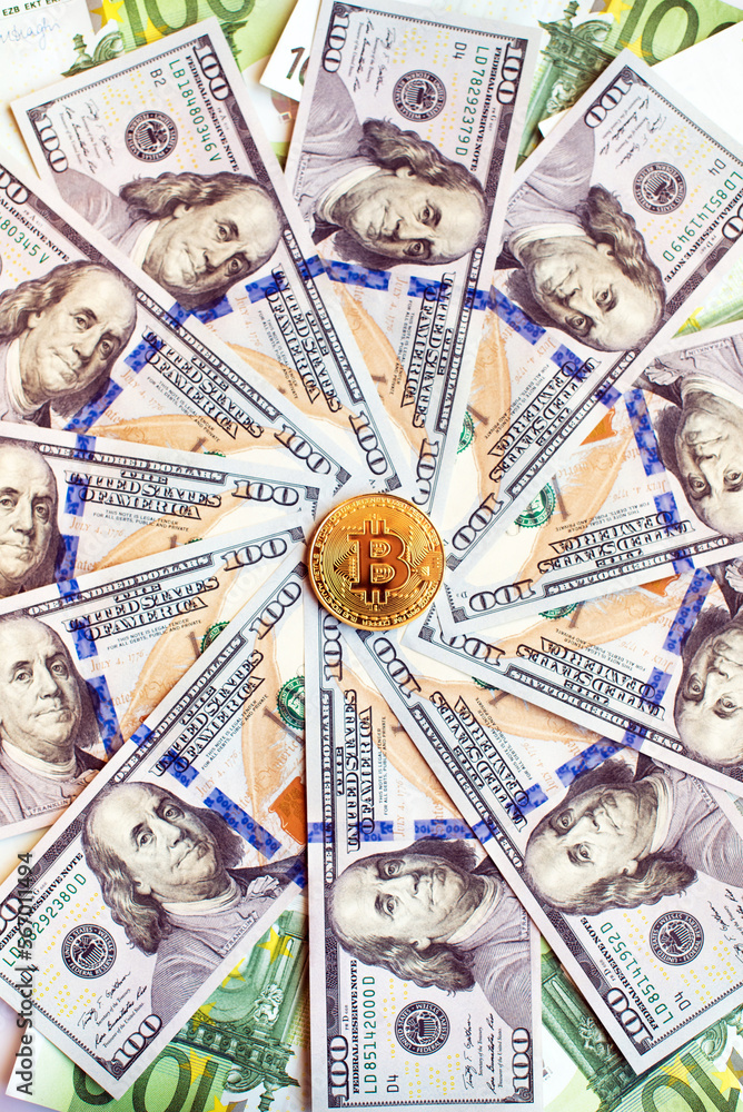 Dollars and bicone as an abstract symbol of the growing role of digital currency and financial transactions on the Internet (course, exchange, trade, circle - concept)